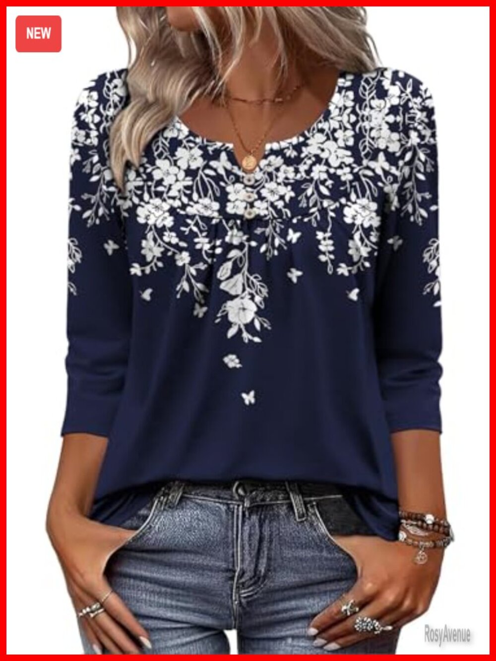 Zeagoo Womens 3/4 Sleeve V-Neck Tunic Blouse Floral Print Business Casual